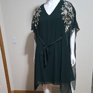 Chic Asymmetrical Dark Green Dress with Embroidery